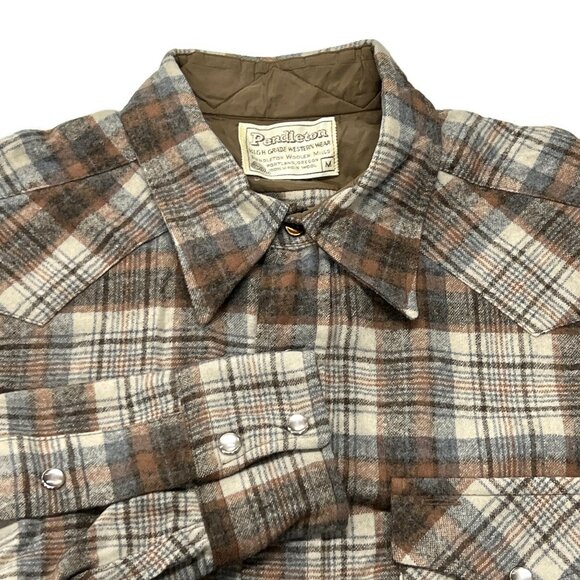Pendleton High Grade Western Wear Snap Button Flannel Shirt Mens Medium VTG Wool